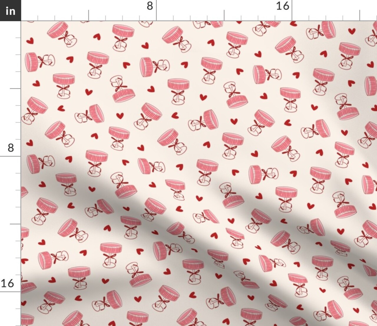 Valentine'S Day Hearts Bubbly Champagne Girly Party Non Directional Champagne Glass Cheers Pink Red Bow Ribbon Cute Coquette Custom Printed Fabric by Spoonflower Various Fabrics by the Yard or Fat Quarter